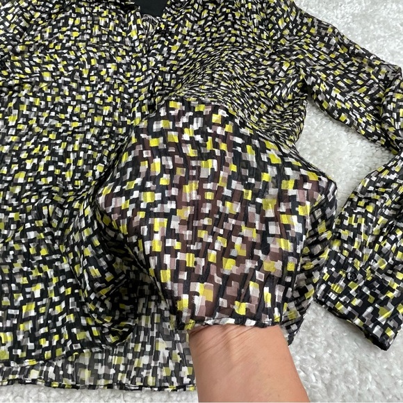 Alice + Olivia Willa Print Blouse Silk Neon Yellow Geometric Abstract XS/S - Picture 7 of 15